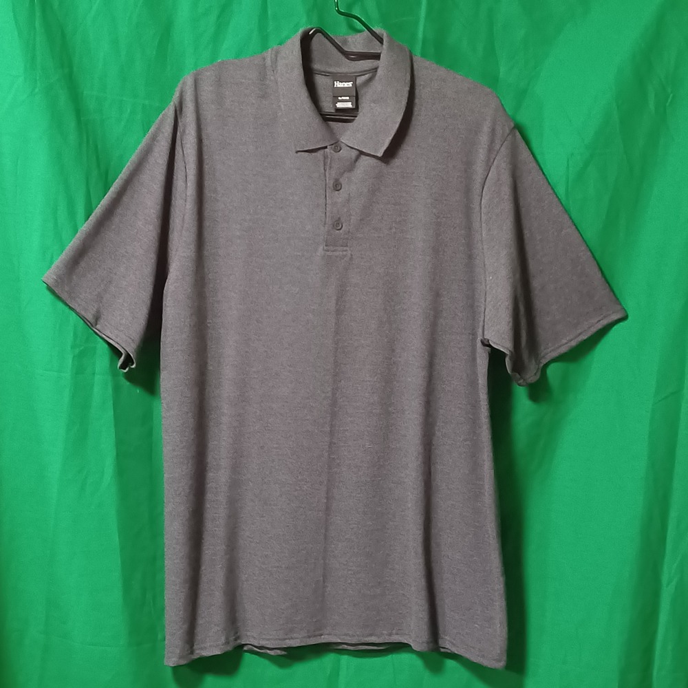 Hanes‎ Mens Polo Shirt XL Charcoal Gray Short Sleeve Cotton Blend Casual Pique